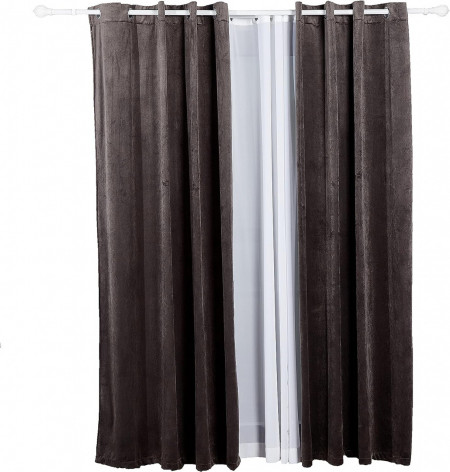 Set de 2 perdele Juliyeh, catifea, gri inchis, 132 x 213 cm