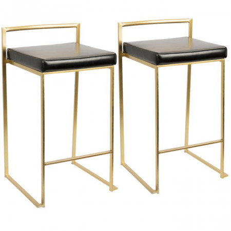 Set de 2 scaune de bar Daggett, metal/piele, 68 x 44 x 41 cm - Img 1