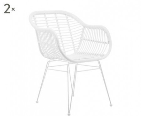 Set de 2 scaune de gradina Costa, poliratan/metal, alb, 58 x 59 x 81 cm - Img 1