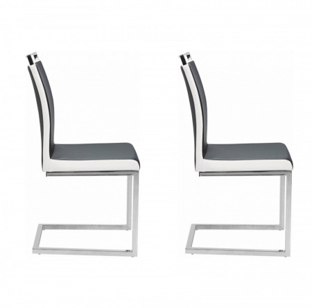 Set de 2 scaune Stella piele sintetica/metal, negru/alb/argintiu, 43 x 59 x 96 cm - Img 1