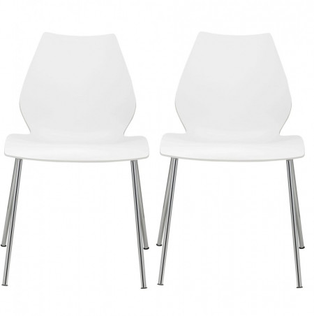 Set de 2 scaune stivuibile Maui Kartell, polipropilena/metal, alb/argintiu, 55 x 44 x 77 cm