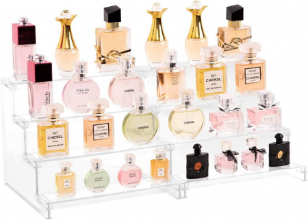 Set de 2 suporturi cu 4 nivele pentru parfumuri Lifewit, acril, transparent, 20 x 22,8 x 18,2 cm