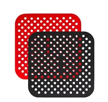Set de 2 tampoane de aer neaderente pentru friteuza cu aer Iriisy, silicon, negru/rosu, 21,5 cm - Img 1