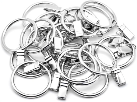 Set de 20 inele cu cleme pentru perdele Skyzone, metal, argintiu, 3,5 cm