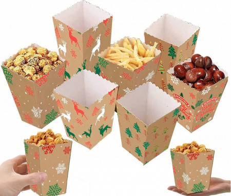 Set de 20 pungi pentru popcorn de Craciun, hartie, multicolor, 6,3 x 13,6 x 9 cm