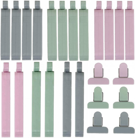 Set de 24 clipsuri de etansare Atuful, plastic, multicolor, 4 x 4 cm / 8 x 1, 2 cm / 10 x 1,2 cm - Img 1