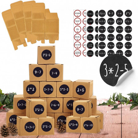 Set de 24 cutii cu autocolante  si etichete pentru calendar de advent de Craciun Hook, hartie, maro/negru, 7 x 7 cm