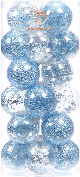 Set de 24 globuri de Craciun Sea Team, transparent/albastru, plastic, 7 cm - Img 1