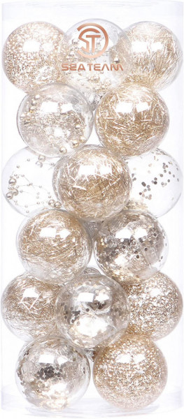 Set de 24 globuri de Craciun Sea Team, transparent/auriu, plastic, 7 cm - Img 1