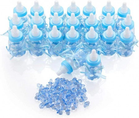 Set de 24 sticlute decorative pentru petrecere copii Qilicz, plastic, albastru, 4 x 9 cm