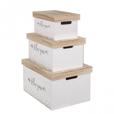 Set de 3 cutii Weatherford, lemn, alb/maro - Img 1
