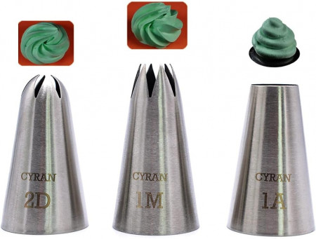 Set de 3 duze de patiserie CYRAN, otel inoxidabil, argintiu, 25 mm
