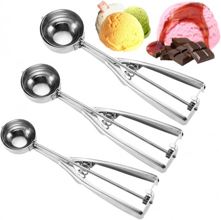 Set de 3 linguri pentru inghetata Thirei, otel inoxidabil, argintiu, 4/5/6 cm