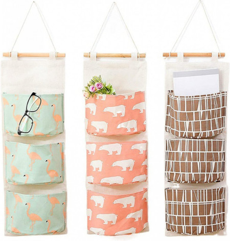 Set de 3 organizatoare de perete Light feather, lemn/textil, multicolor, 72 x 18 cm
