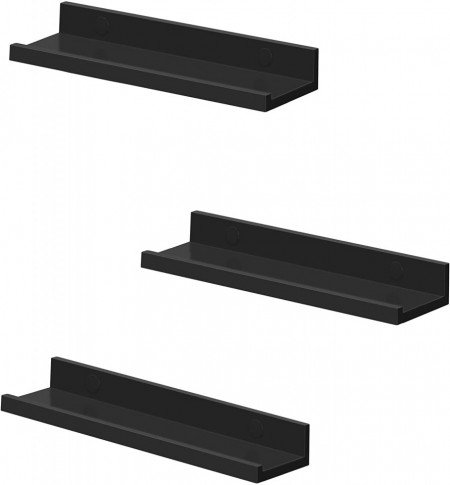 Set de 3 rafturi de perete SONGMICS, lemn, negru, 38 x 10 cm - Img 1