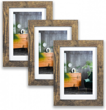 Set de 3 rame foto Lokcasa, MDF/sticla, maro inchis, 15,6 x 20,6 x 1,5 cm