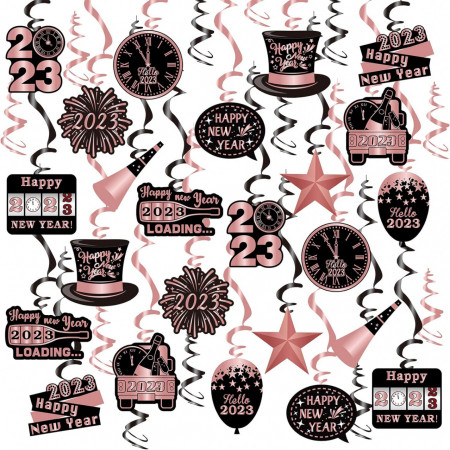 Set de 30 decoratiuni pentru Anul Nou Seasboes, carton, negru/roz