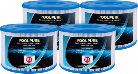 Set de 4 cartuse filtrante pentru piscina POOLPURE, tip S1, alb/albastru, 11 x 8 cm