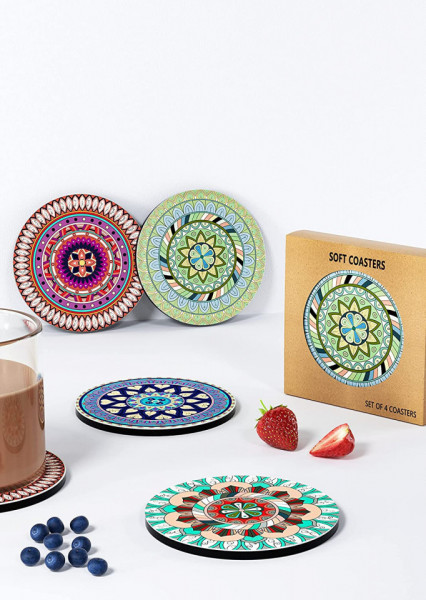 Set de 4 coastere Newnice, cauciuc/ ceramica, multicolor, 10 cm