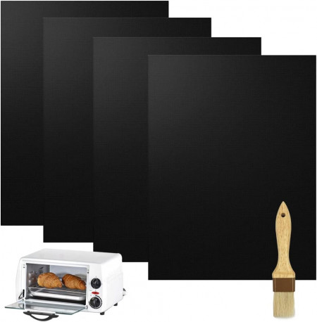 Set de 4 covorase pentru cuptor/friteuza YuCool, PTFE, negru, 305 x 355 mm