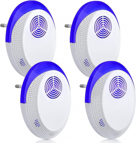 Set de 4 dispozitive electrice anti-insecte Pikile, ABS, alb/albastru, 8 x 6 x 2.5 cm