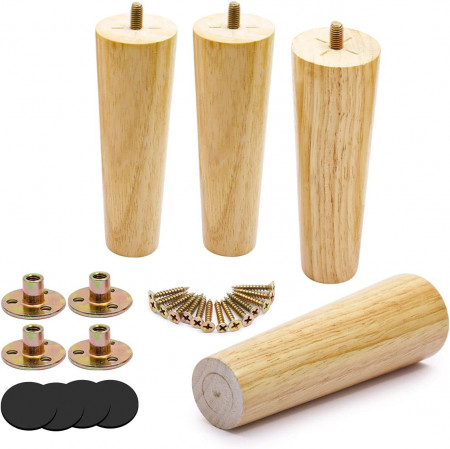 Set de 4 picioare pentru mobilier cu accesorii de montare ToPicks, lemn/metal, natur, 15 cm