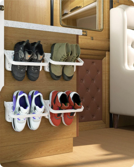 Set de 4 rafturi pliabile pentru pantofi Baffect, plastic, alb, 28 x 14 x 2 cm