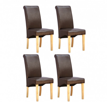 Set de 4 scaune de living Cambridge, piele sintetica maro, picioare lemn natur - Img 1