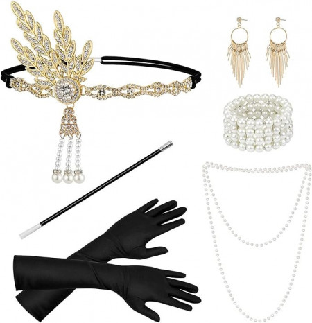 Set de 6 accesorii pentru dama SEWELATN, metal/satin/plastic, alb/auriu/negru