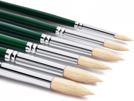 Set de 6 pensoane pentru pictura Fuumuui, par de porc/ metal/ lemn, verde/argintiu