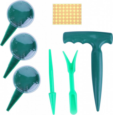 Set de 6 unelte pentru gradinarit cu etichete Xingrun, plastic, verde/bej