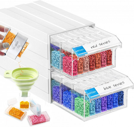Set de 70 recipiente pentru depozitarea diamantelor ARTDOT, cu accesorii, plastic/silicon, multicolor - Img 1