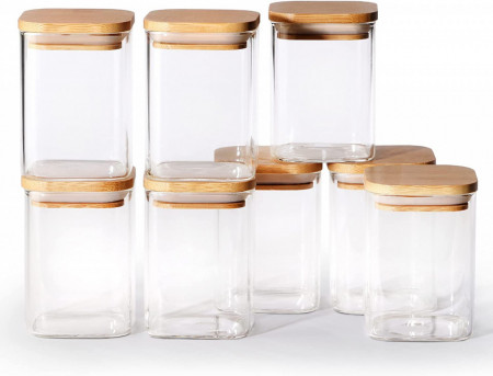 Set de 8 borcane pentru condimente Molis®, sticla/bambus, transparent /natur, 8,5 x 6,5 cm - Img 1