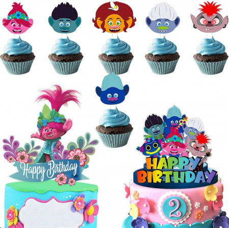 Set de 8 decoratiuni pentru tort Miotlsy, acril, multicolor, 17 x 15 cm / 5 cm