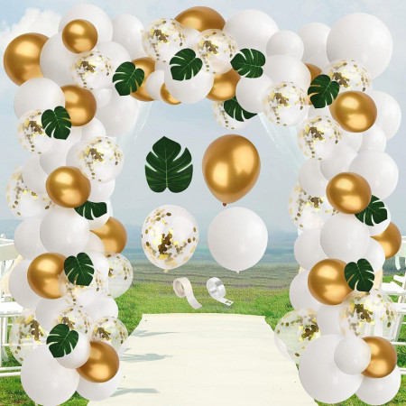 Set de baloane pentru petrecere Yisscen, latez, alb/auriu/verde, 30 cm, 92 piese - Img 1