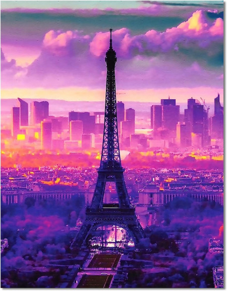 Set de creatie cu diamante Bougimal, model turnul Eiffel, multicolor, 40 x 50 cm