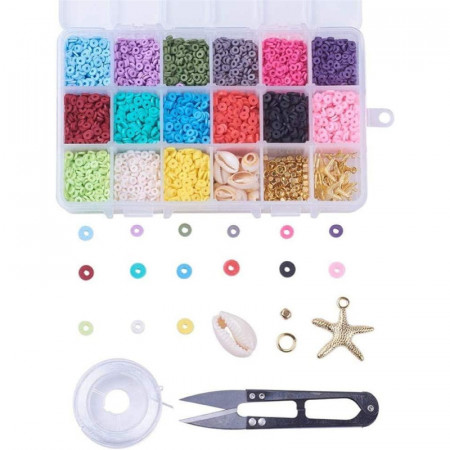 Set de creatie pentru coliere/bratari SHEGRACE, plastic/metal, multicolor, 15 culori, 6 mm