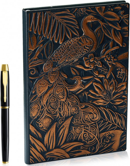 Set de jurnal si stilou model vintage Fengco, hartie, negru/bronz, 21 x 14,5 cm