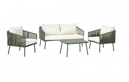 Set de mobilier pentru gradina Malo, 2 fotolii, canapea si o masa, aluminiu/sticla/poliester, alb/verde - Img 1