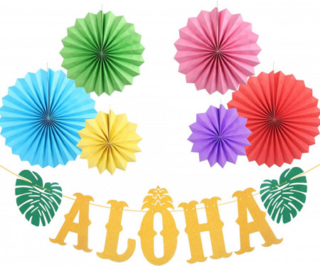 Set de petrecere Hawaiian ZERHOK, hartie, multicolor, 9 piese - Img 1