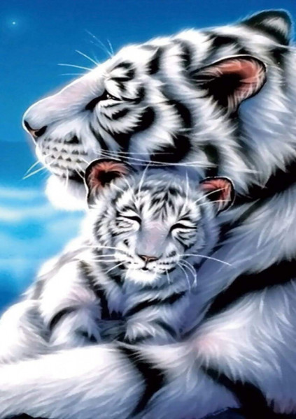 Set de pictura cu diamante ParNarZar, model tigri, albastru/alb/negru, 35 x 45 cm