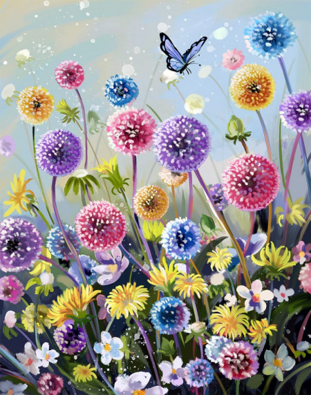 Set de pictura cu diamante Pttozan, flori, multicolor, 30 X 40 cm - Img 1