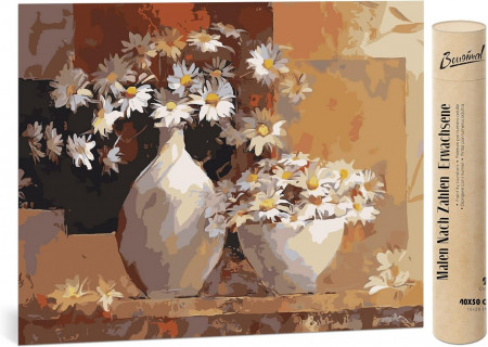 Set de pictura cu numere Bougimal, vopsea acrilica, model floral, multicolor, 40 x 50 cm