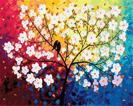 Set de pictura cu numere CaptainCrafts, vopsea acrilica, model copac inflorit, multicolor, 40 x 50 cm - Img 1