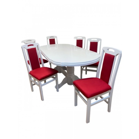 Set masa living SB Nork alba plus 6 scaune SB Tim alb/rosu, 74x90x160/200 cm