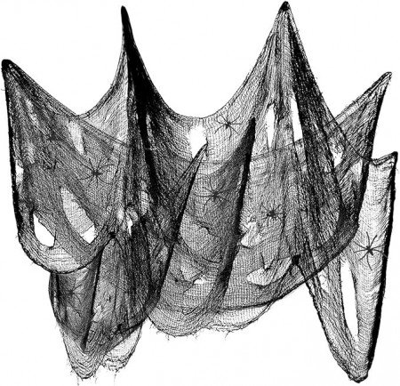 Set plasa si 20 paianjeni pentru Halloween Coolon, poliester/plastic, negru, 76 x 400 cm
