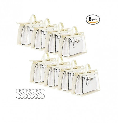 Set saci de depozitare a gentilor Puricon, 8 piese, bej/transparent, PVC, 28 x 17 x 38 cm