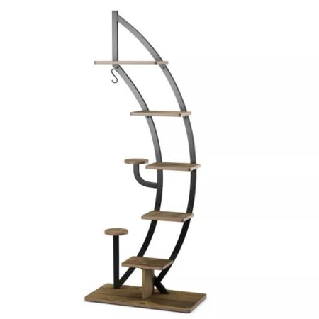 Stand pentru plante Figy, MDF/metal, natur/negru, 59,6 x 30,4 x 154,9 cm