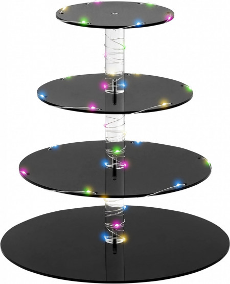 Suport cu 4 nivele pentru prajituri Winter Shore, LED, acril, transparent/negru, 30 x 30 cm