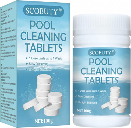 Tablete de clor pentru curatarea apei din piscina SCOBUTY, alb, 100 g - Img 1